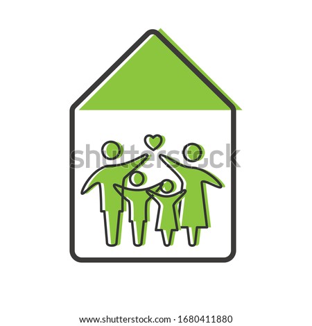 A family staying home safe during quarantine of coronavirus COVID 19. Stay home stay safe quarantine concept. Family logo