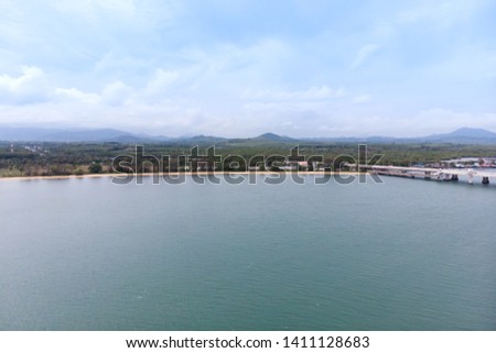 Scenic landscape of big river and reservoir dam with mountain and nature forest Zdjęcia stock © 