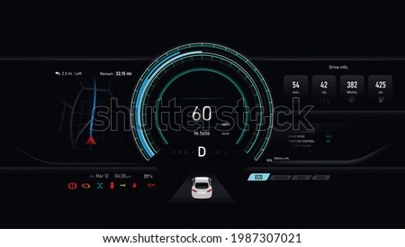 Car dashboard electric vehicle speedometer, Futuristic automobile concept, vector illustration eps 10