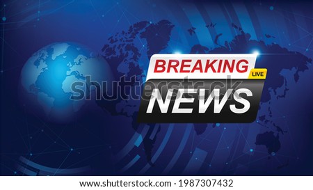 Breaking news template with 3d red and blue badge, Breaking news text on dark blue with earth and world map background, TV News show Broadcast template widescreen ratio 16:9 vector illustration