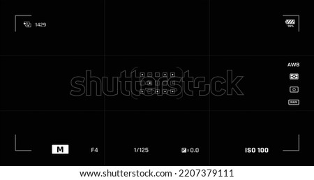 Camera user interface in the viewfinder and live view overlay frame template. Photo, video ui for cellphone. Camera screen mockup for photography application, selfie and video. The record from the cam