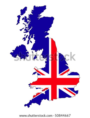 map of UK filled with Union Jack flag of United Kingdom states