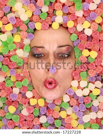 Gum drop on the nose of a woman