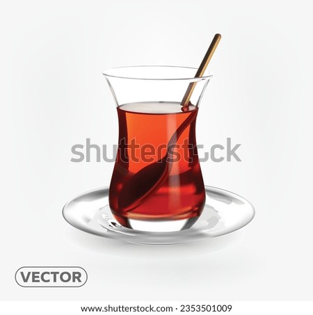 Glass of tasty Turkish tea on white background. Vector EPS