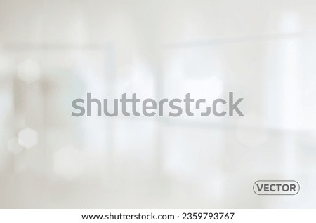 Empty corridor hallway of a modern white office building room with glass entrance door business blur background, corridor in a bright room, empty space. Vector EPS