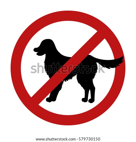 Sign of dog prohibition isolated on white background. Black silhouette. Breed labrador retriever. Vector illustration.