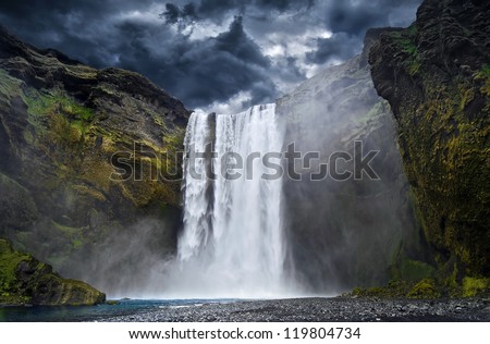 Similar – Image, Stock Photo Majestic waterfall in dark forest