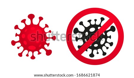 Coronavirus, 2019-nCoV, Covid-19. Vector concept abstract illustration STOP CORONAVIRUS. Flat outline icons of a virus and a stop sign (crossed out), coronavirus sing isolated on white background