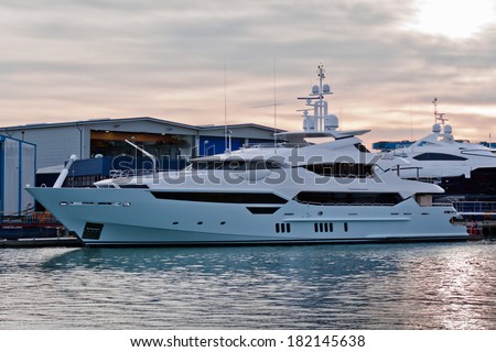 The super yacht - New yacht to Eddie Jordan at Sunseeker shipyard - POOLE, DORSET - UNITED KINGDOME  - 07.03.2014.