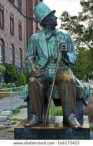 Hans Christian Andersen statue in Copenhagen, Denmark. Danish author and poet best remembered for his fairy tales.
