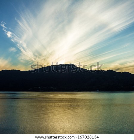 Sunset over sea, Norway fjords and  mountain