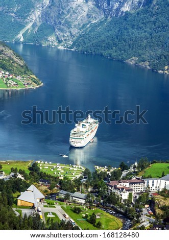 Geiranger fjord, Norway: Cruise ship in Geiranger sea port, Norway.