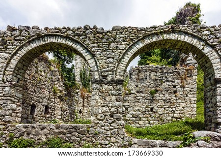 Ruins of ancient house in old fortress of town Bar, Montenegro