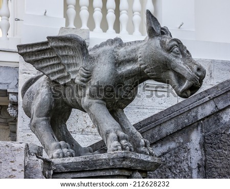 Monster of Greek mythology. Sculpture of mythical being chimera in Livadia palace, Crimea, Russia.