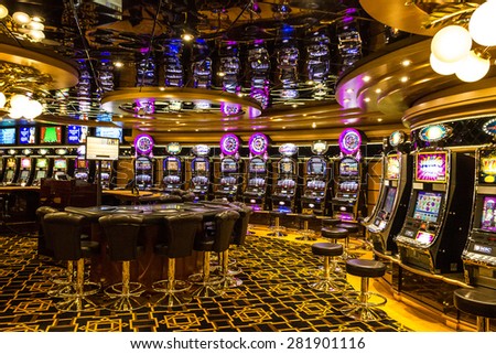 Gaming slot machines in gambling casino, Cruise liner Splendida, MSC