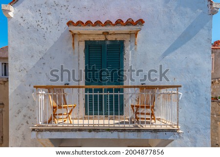 Balcony with two wooden chairs in the old town o Dubrovnik, Croatia Foto stock © 