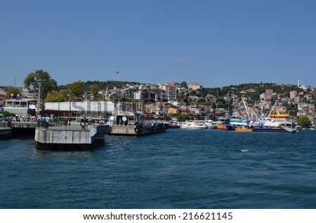 ISTANBUL, TURKEY, AUGUST 22, 2014: Cruise ferry is reaching terminal in sariyer in order to proceed to the end of bosporus strait in istanbul..