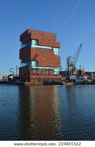 ANTWERP, BELGIUM, MARCH 5, 2014: Detail view over the mas museum situated inside the port of antwerp
