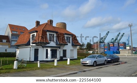 ZEEBRUGGE, BELGIUM, 10 FEBRUARY 2014: Residential houses are situated within the port area in zeebrugge.
