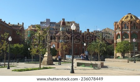 BARCELONA, SPAIN, OCTOBER 24, 2014: View of the historical complex of former monastery and Hospital de la Santa Creu i Sant Pau