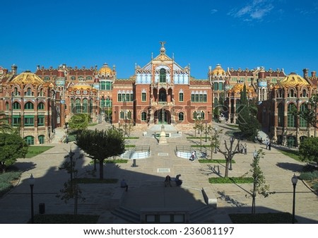 BARCELONA, SPAIN, OCTOBER 24, 2014: View of the historical complex of former monastery and Hospital de la Santa Creu i Sant Pau