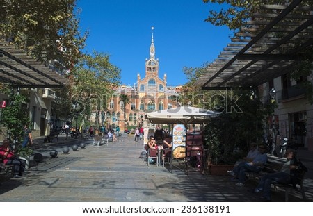 BARCELONA, SPAIN, OCTOBER 24, 2014: View of the historical complex of former monastery and hospital Sant Pau Recinte Modernista.
