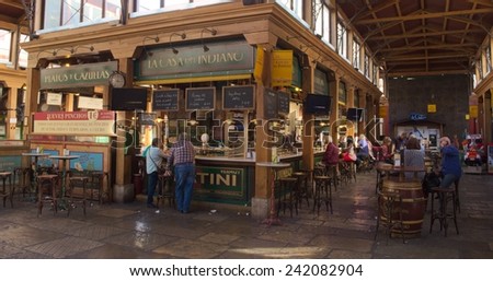 SANTANDER. SPAIN, OCTOBER 30, 2014: Detail of real spanish tapas bar situated inside of the mercado del este in santander.