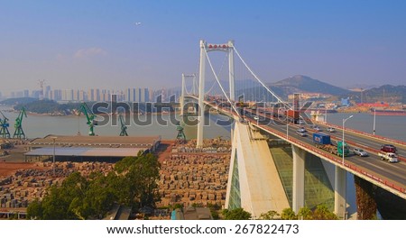 XIAMEN, CHINA, DECEMBER 5, 2013: view of the one of the world longest suspension bridges - haicang bridge in china.