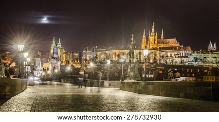 view of the charles bridge in prague with the prague castle in top right corner.