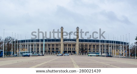 BERLIN, GERMANY, MARCH 12, 2015: main gate of the berlin olympic stadium.