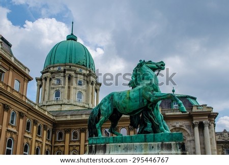 BUDAPEST, HUNGARY, JULY 30, 2014: Detail of horse statue situate inside buda castle complex in budapest.