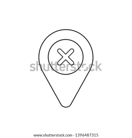 Vector icon concept of x mark inside pointer. Black outlines.