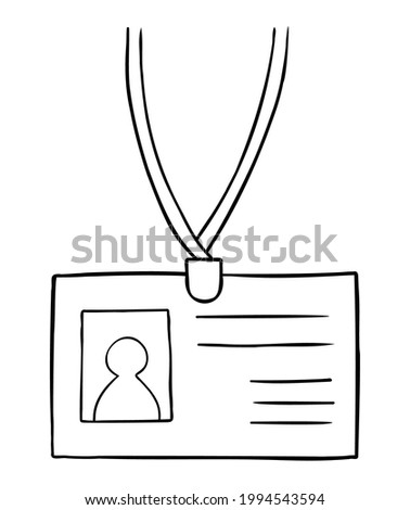 Cartoon vector illustration of id card. Black outlined and white colored.