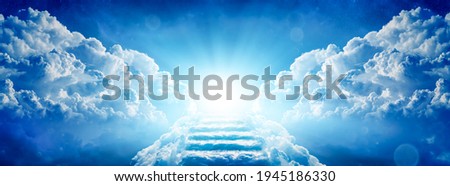 Stairway Through Clouds Leading To Heavenly Light
