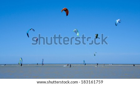 Kite-surfing competition in the Taganrog Bay of the Azov Sea