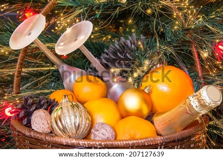 Basket for a picnic under the Christmas tree