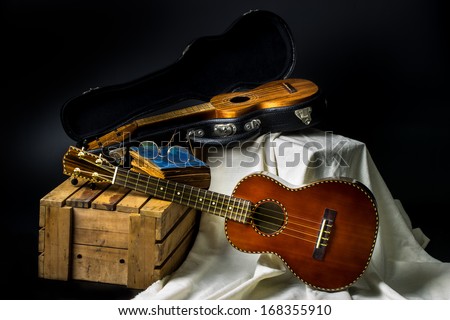 Still life, classic ukulele in case