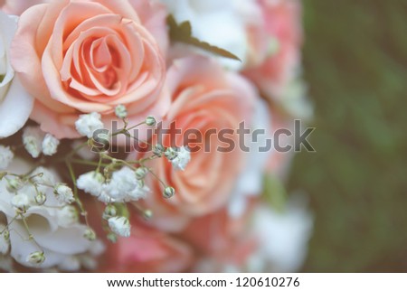 Pastel Wedding Background from Pink Roses and White Flowers for Card