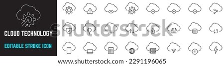 Cloud computing editable stroke icon, Cloud technology, security, connectivity, networking, digital service, database platform, Cloud service. Vector illustration