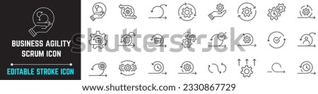 Agility Editable Stroke Icon, Scrum and Agile software methodology related editable stroke outline icons, Agile Cycle Line Icon Flexible Methodology Work Concept