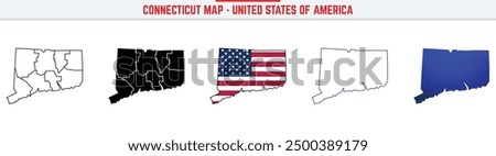 Connecticut Map with editable stroke icon. Connecticut USA State thin line icon, Connecticut map vector illustration, Connecticut, CT blue silhouette vector map