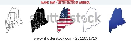 Maine Map with editable stroke icon. Maine USA State thin line icon, Maine map vector illustration, Maine, ME blue silhouette vector map