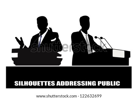 on the image the politician before a microphone is presented