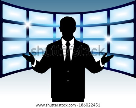 silhouette man on a background of the monitors studio background