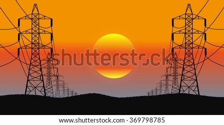 lines of electricity transfers an evening landscape Photo stock © 
