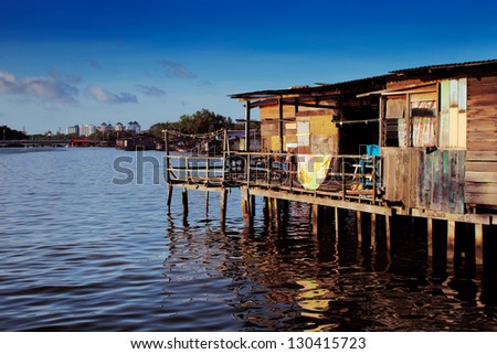 BANDAR SERI BEGAWAN,BRUNEI FEB 3:Brunei\'s Famed water village on Feb 3,2013 in Bandar SB. Villages are fully self sufficient with own mosques, schools, shops, piped water, electricity and satellite TV