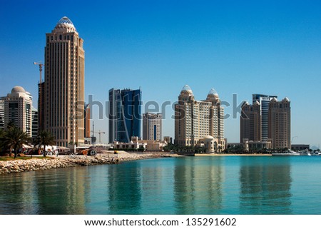 DOHA, QATAR - MAY 19: Numerous new hotels are springing up in the West Bay area of Doha, Qatar on May 19, 2010 in Doha, Qatar. The West Bay is considered as one of the most prominent districts of Doha