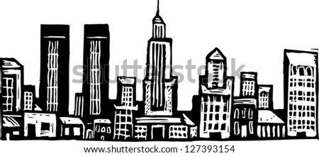 Black And White Vector Illustration Of A Modern Cityscape - 127393154 ...