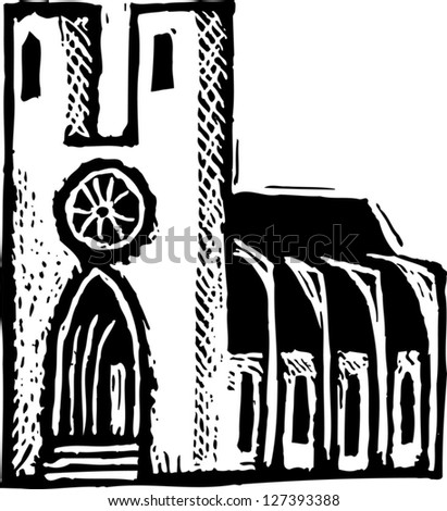 Black and white vector illustration of a Catholic cathedral