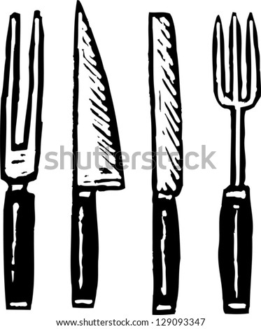 Black And White Vector Illustration Of Cutlery Serving Utensils ...